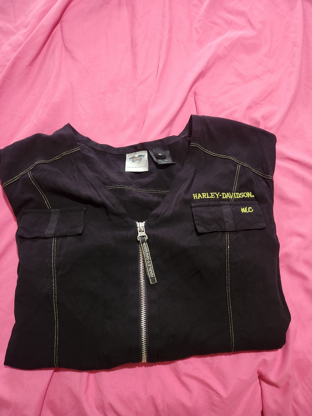 Harley-Davidson Black Zip Front Top Lined with Yellow